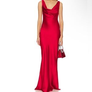 Norma Kamali Deep Drape Neck Gown in Tiger Red